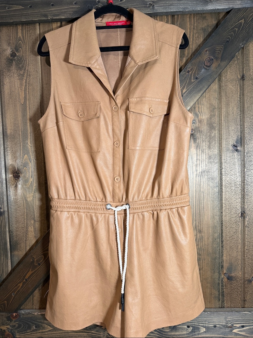 n:PHILANTHROPY Tan Faux-Leather Sleeveless Romper with Drawstring